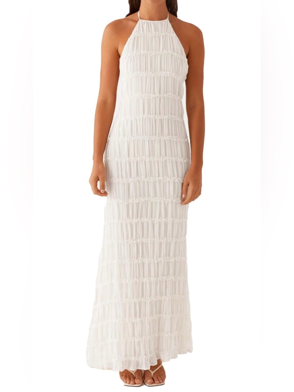 White Textured Maxi Dress - Women's Elegant Summer Dress